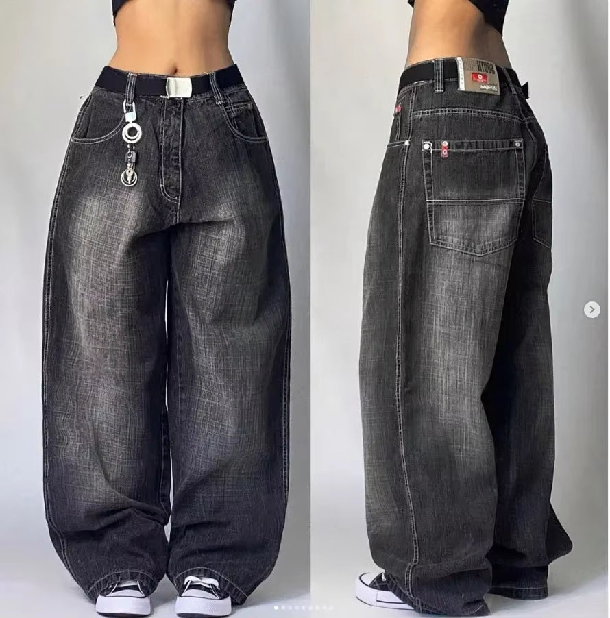 2024 New American Trend Retro Hip-Hop Embroidery Pattern Baggy Jeans for Men and Women Y2K Harajuku Gothic Wide Pants Streetwear