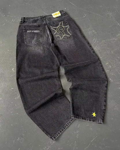 2024 New American Trend Retro Hip-Hop Embroidery Pattern Baggy Jeans for Men and Women Y2K Harajuku Gothic Wide Pants Streetwear