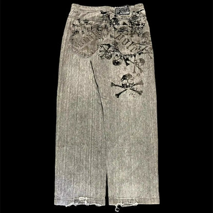 2024 New American Trend Retro Hip-Hop Embroidery Pattern Baggy Jeans for Men and Women Y2K Harajuku Gothic Wide Pants Streetwear