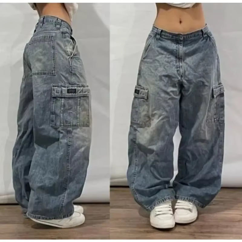 2024 New American Trend Retro Hip-Hop Embroidery Pattern Baggy Jeans for Men and Women Y2K Harajuku Gothic Wide Pants Streetwear
