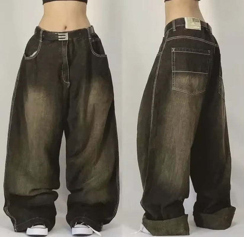 2024 New American Trend Retro Hip-Hop Embroidery Pattern Baggy Jeans for Men and Women Y2K Harajuku Gothic Wide Pants Streetwear
